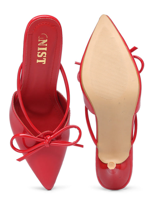 GNIST Pointed Mule With Bow Red Stiletto Heel