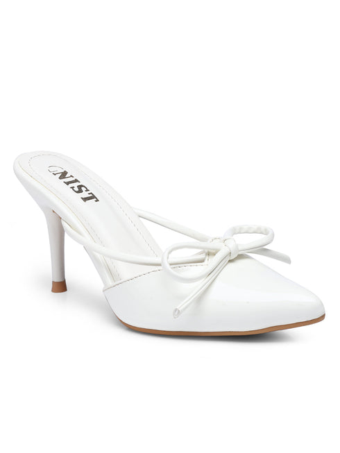 GNIST Pointed Mule With Bow White Stiletto Heel