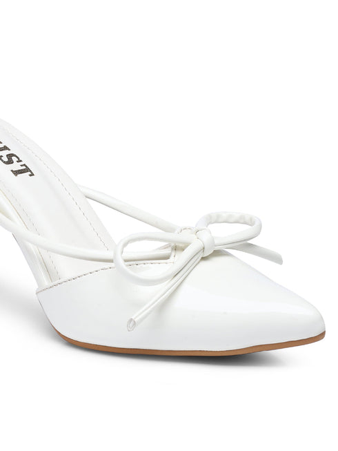 GNIST Pointed Mule With Bow White Stiletto Heel
