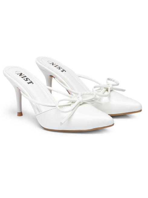 GNIST Pointed Mule With Bow White Stiletto Heel