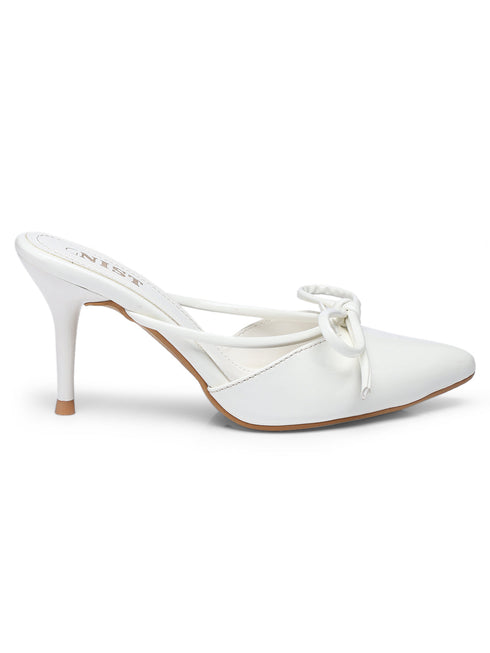 GNIST Pointed Mule With Bow White Stiletto Heel