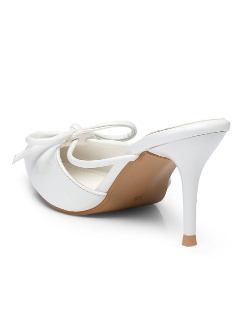 GNIST Pointed Mule With Bow White Stiletto Heel