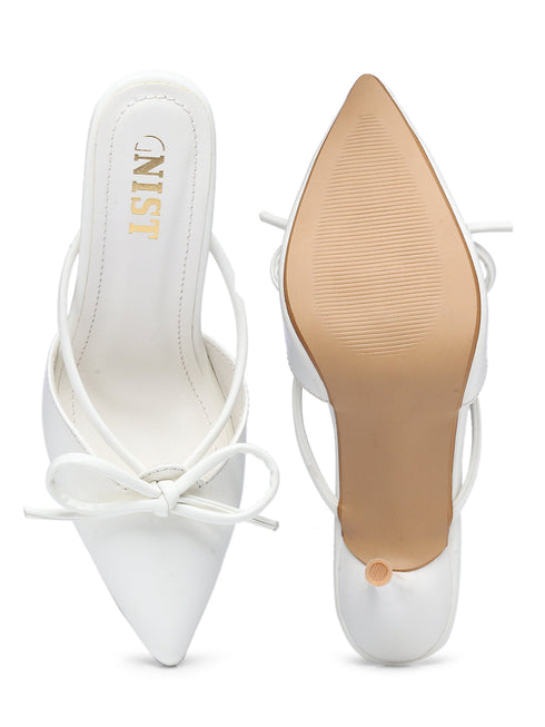 GNIST Pointed Mule With Bow White Stiletto Heel