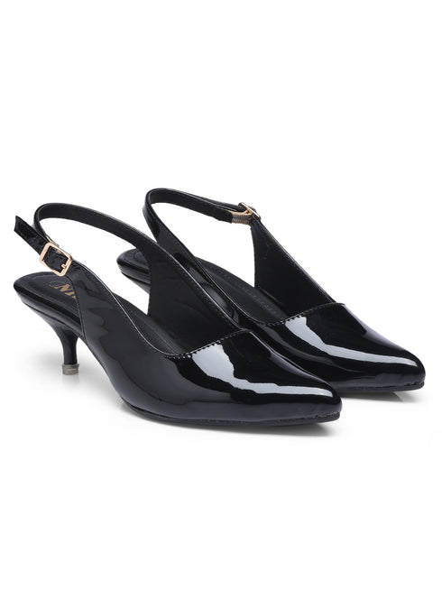 GNIST Classy Pointed Black Kitten Heel