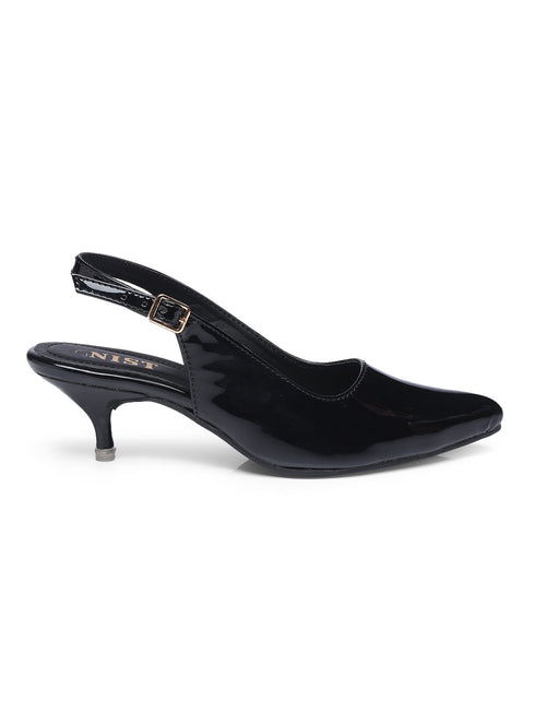 GNIST Classy Pointed Black Kitten Heel