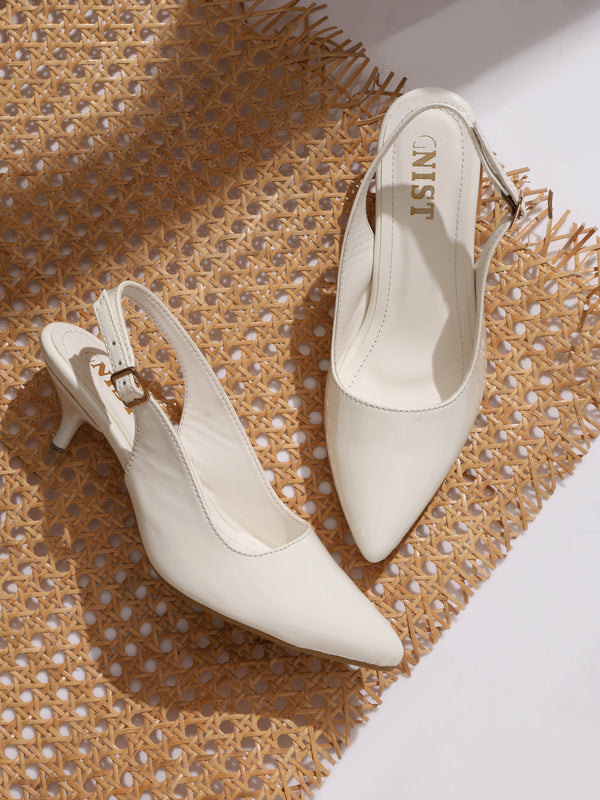 GNIST Classy Pointed White Kitten Heel