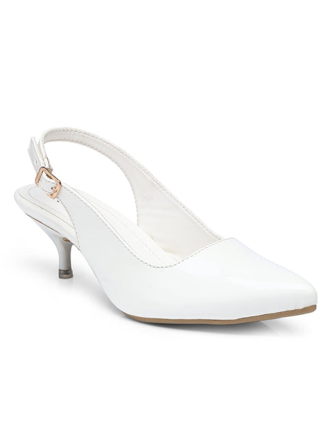 GNIST Classy Pointed White Kitten Heel