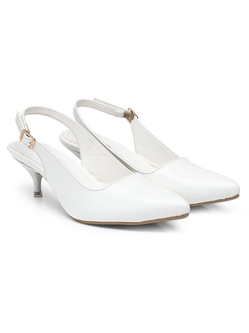GNIST Classy Pointed White Kitten Heel