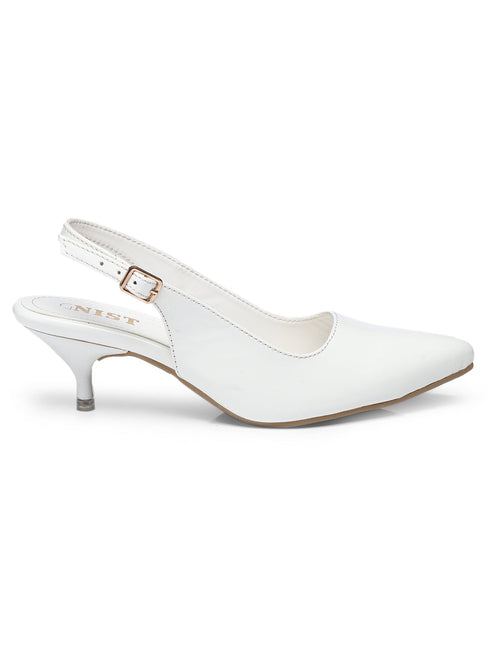 GNIST Classy Pointed White Kitten Heel