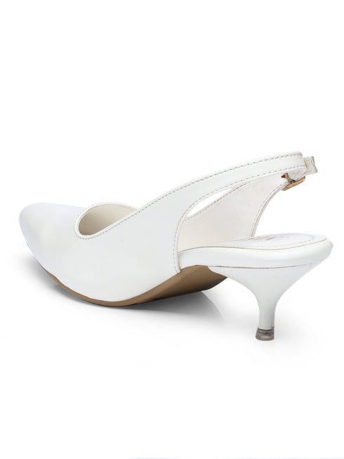 GNIST Classy Pointed White Kitten Heel