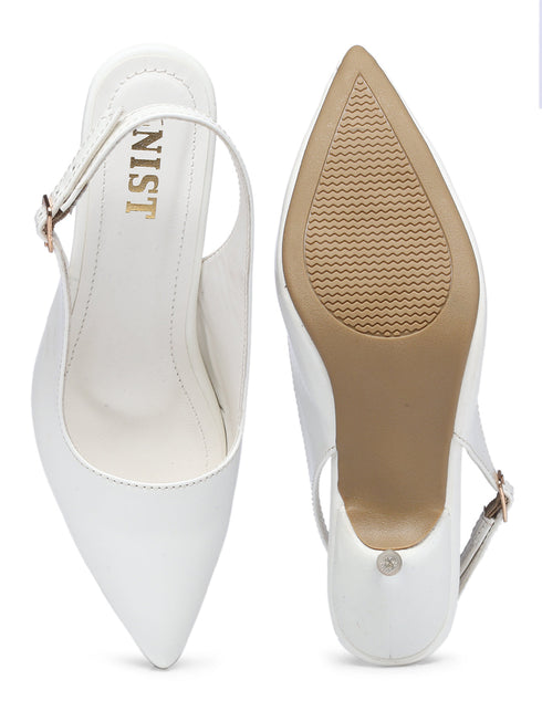 GNIST Classy Pointed White Kitten Heel