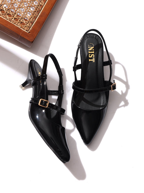 GNIST Structured pointed Black Kitten Heel