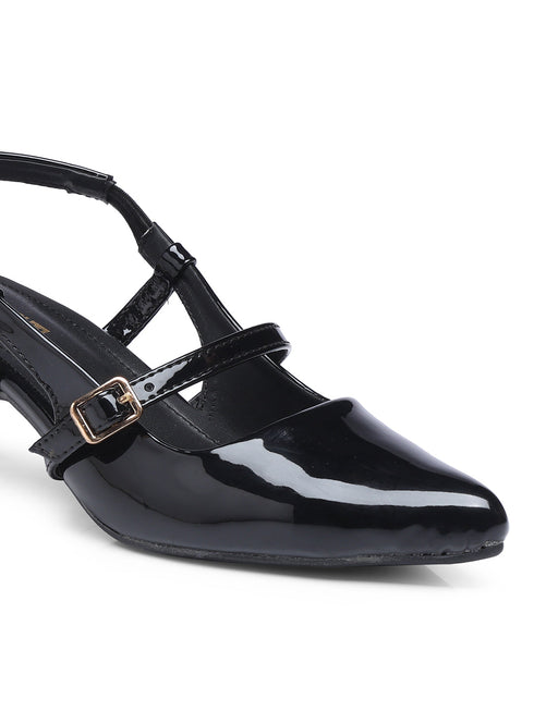 GNIST Structured pointed Black Kitten Heel