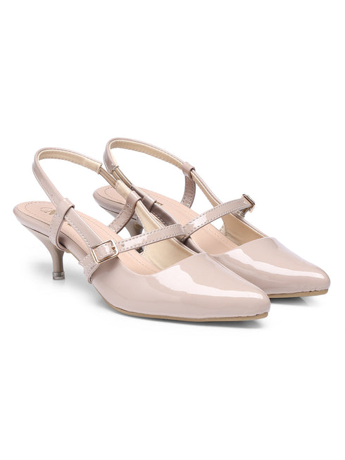 GNIST Structured pointed Nude Kitten Heel