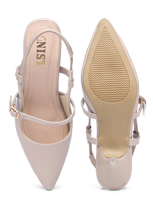 GNIST Structured pointed Nude Kitten Heel