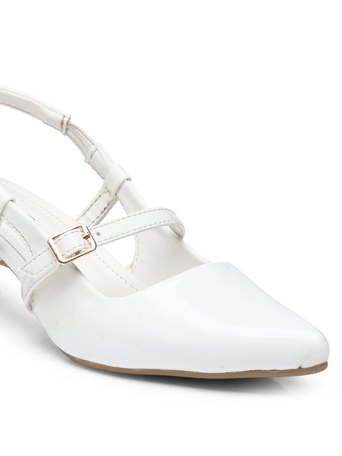 GNIST Structured pointed White Kitten Heel