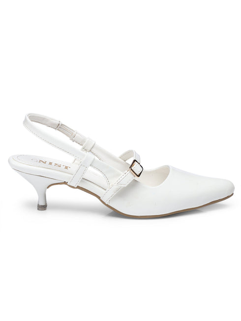 GNIST Structured pointed White Kitten Heel