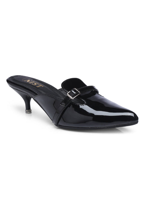 GNIST Structured Mule Black Kitten Heel