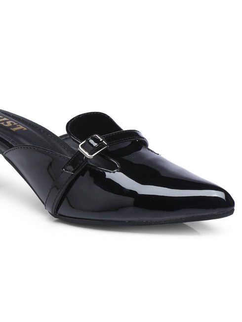 GNIST Structured Mule Black Kitten Heel
