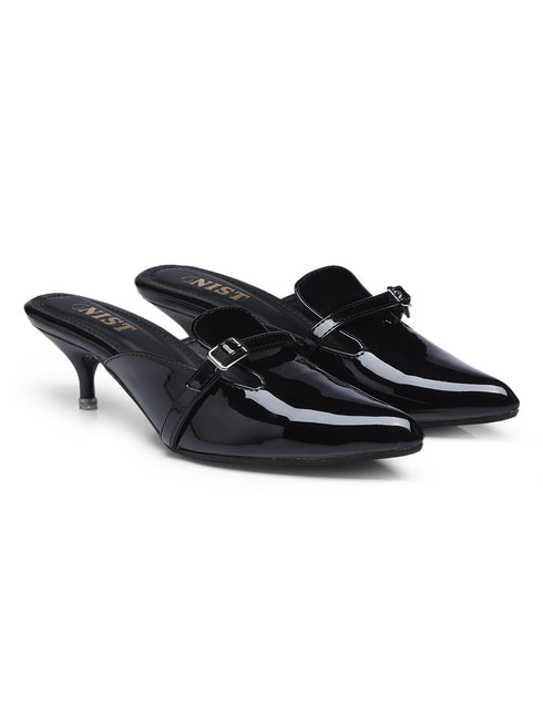 GNIST Structured Mule Black Kitten Heel
