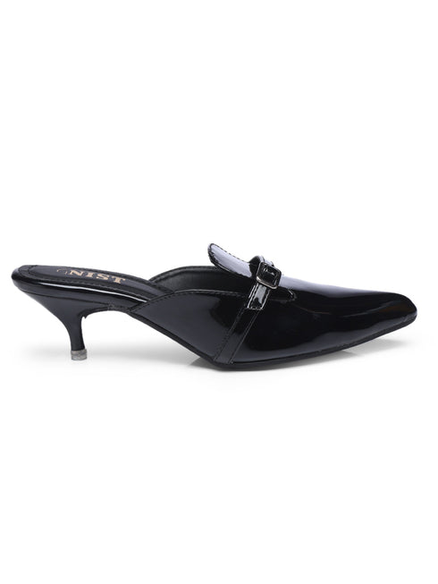 GNIST Structured Mule Black Kitten Heel
