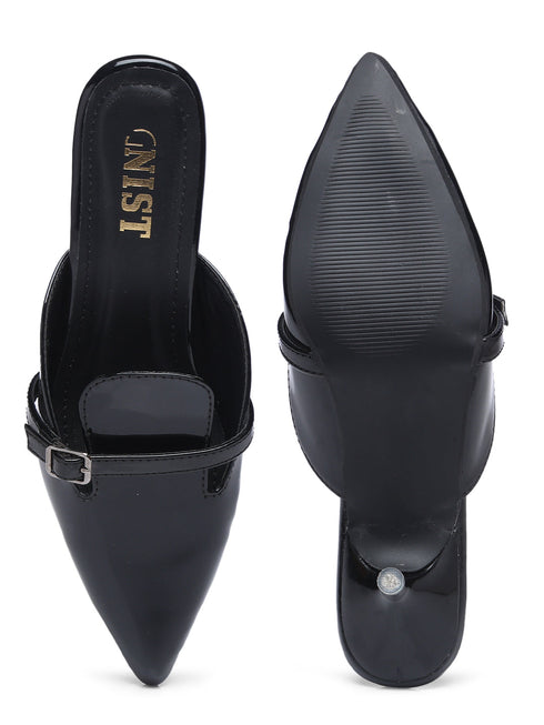 GNIST Structured Mule Black Kitten Heel