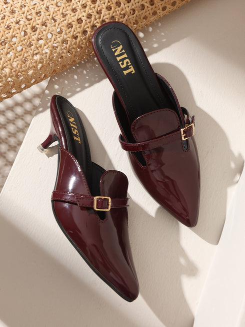 GNIST Structured Mule Cherry Kitten Heel