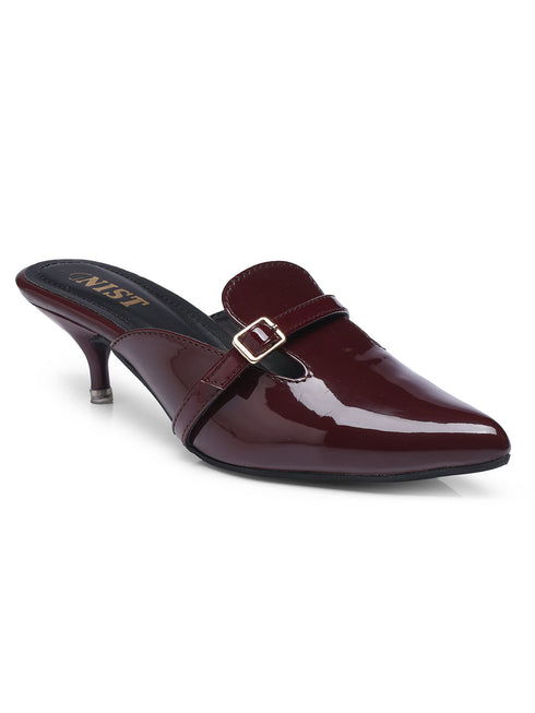 GNIST Structured Mule Cherry Kitten Heel