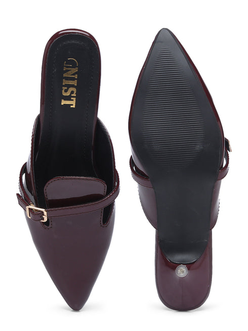 GNIST Structured Mule Cherry Kitten Heel