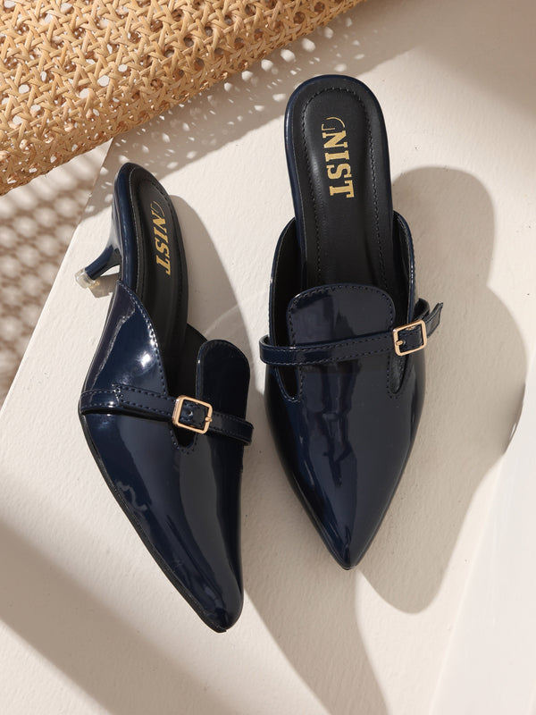 GNIST Structured Mule Navy Kitten Heel
