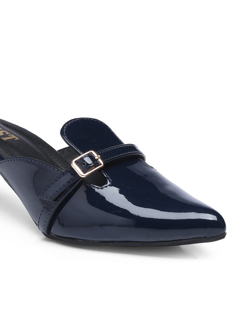 GNIST Structured Mule Navy Kitten Heel
