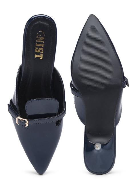 GNIST Structured Mule Navy Kitten Heel
