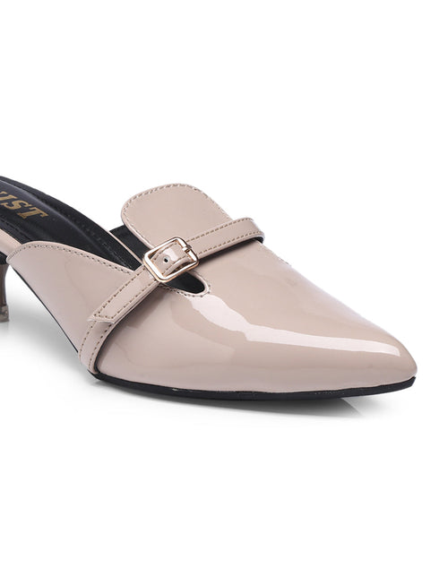 GNIST Structured Mule Nude Kitten Heel