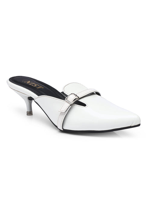 GNIST Structured Mule White Kitten Heel