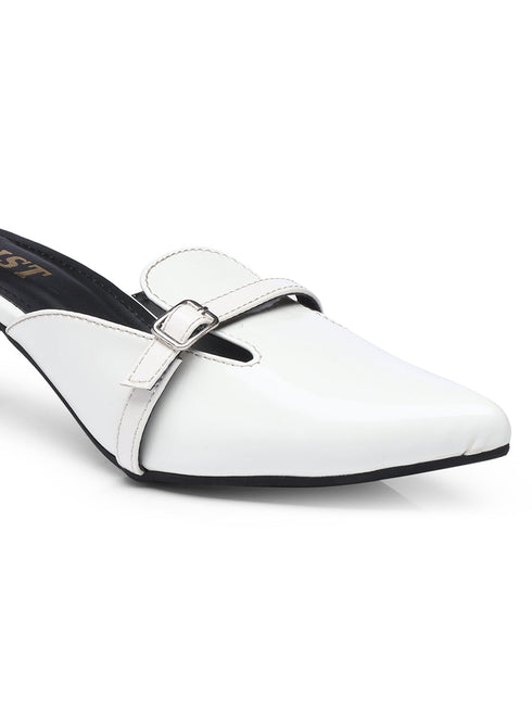 GNIST Structured Mule White Kitten Heel