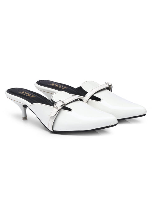 GNIST Structured Mule White Kitten Heel