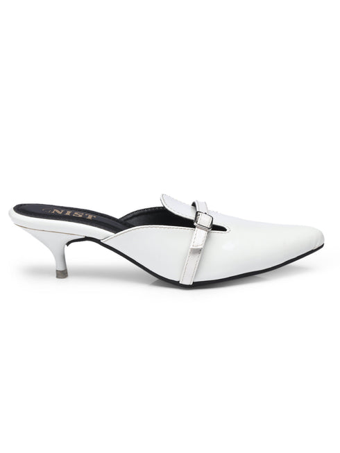 GNIST Structured Mule White Kitten Heel