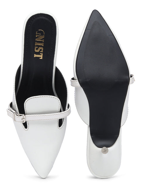 GNIST Structured Mule White Kitten Heel