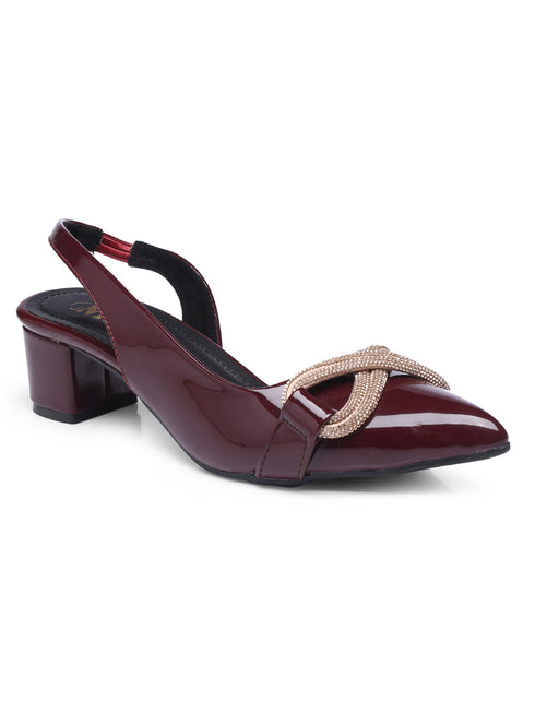 GNIST Embellished Pointed Cherry Block Heel