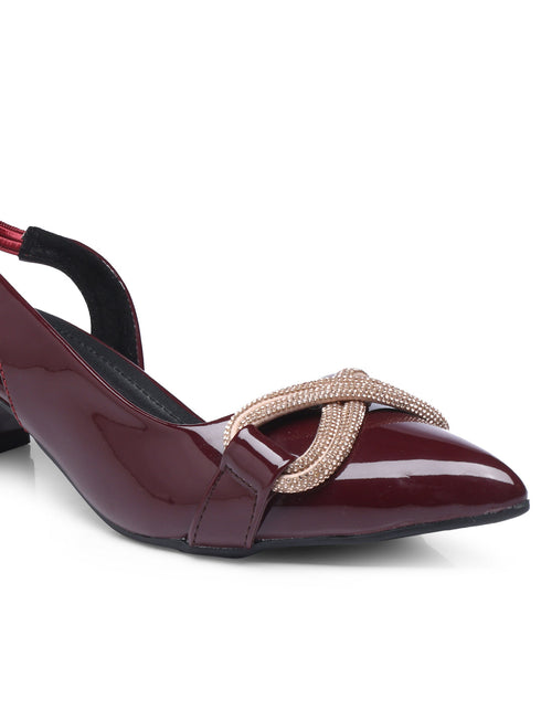 GNIST Embellished Pointed Cherry Block Heel
