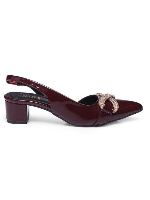 GNIST Embellished Pointed Cherry Block Heel
