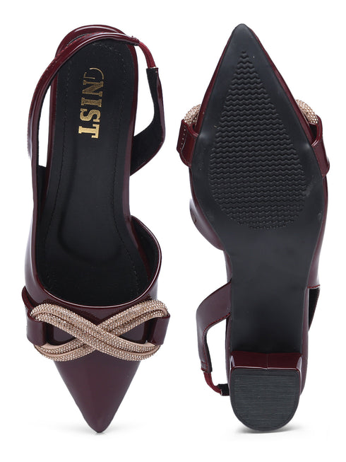 GNIST Embellished Pointed Cherry Block Heel