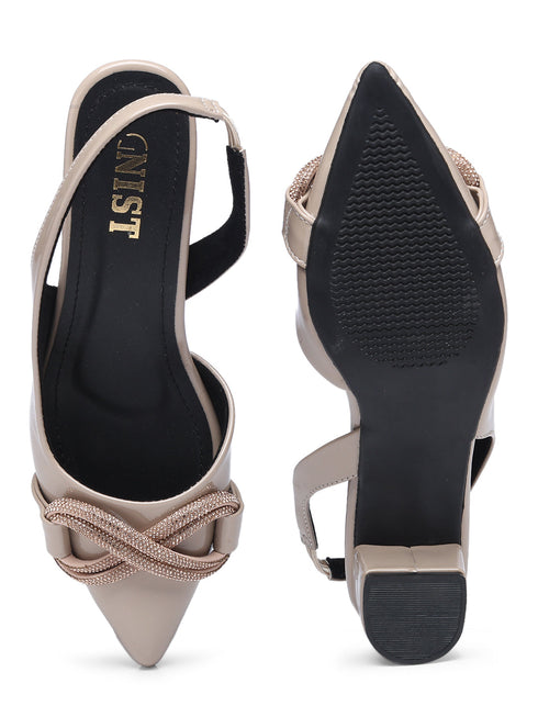 GNIST Embellished Pointed Nude Block Heel