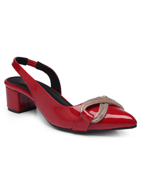 GNIST Embellished Pointed Red Block Heel