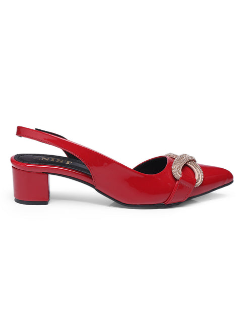 GNIST Embellished Pointed Red Block Heel
