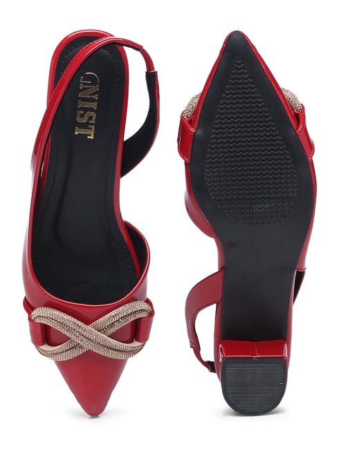 GNIST Embellished Pointed Red Block Heel