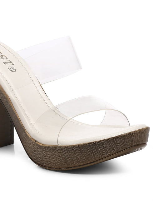 Gnist White High Heels Transparent Platforms Heels