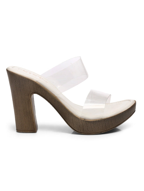 Gnist White High Heels Transparent Platforms Heels
