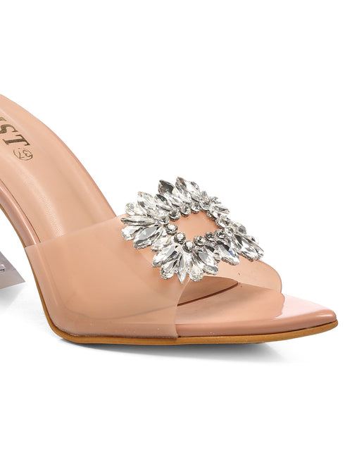GNIST Pointed Embellished Transparent Peach Heels