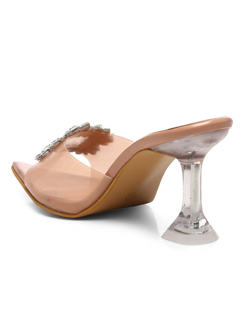 GNIST Pointed Embellished Transparent Peach Heels